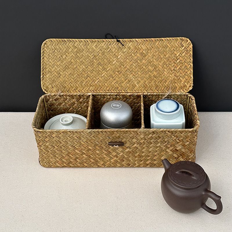 Multi-Compartment Wicker Rattan Storage Basket with Lid - Rustic Home Organizer for Shelves, Home Storage,Toilet Paper, Snacks — image 5
