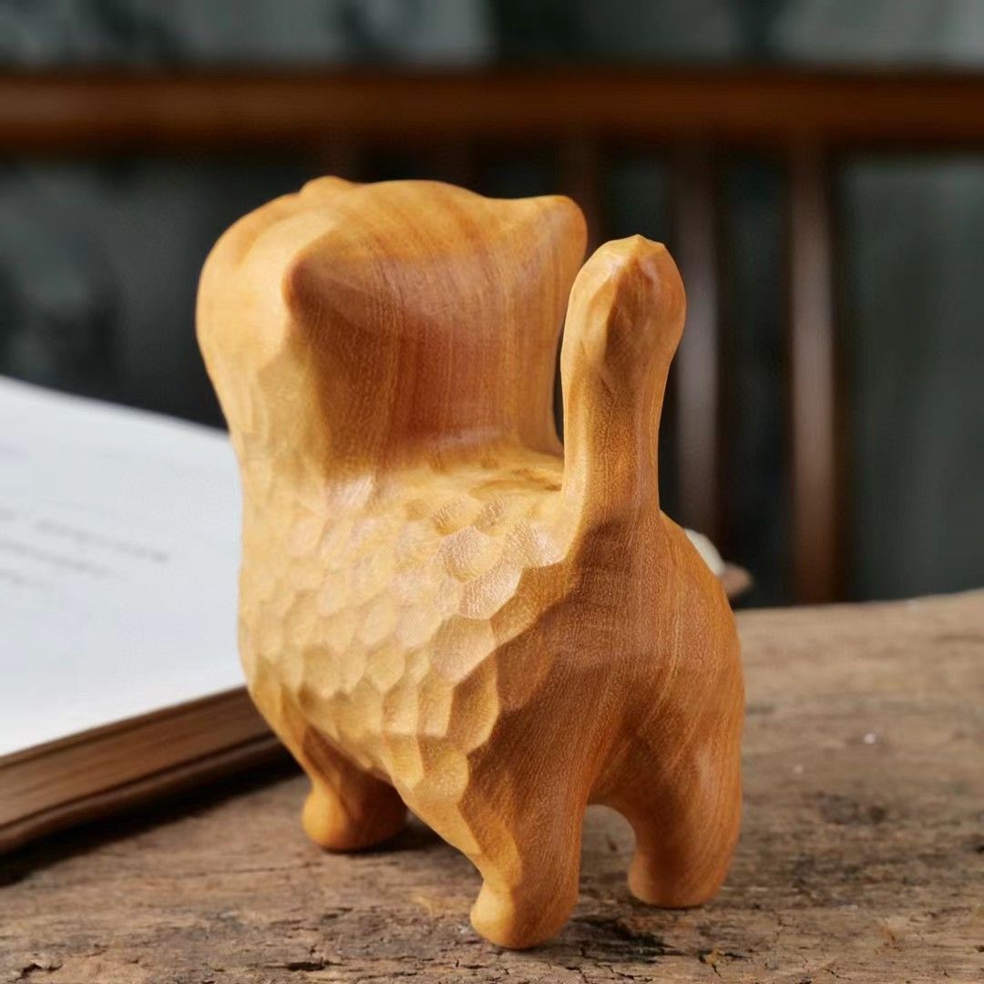 Carved Wooden Model Handmade Cute Cat
