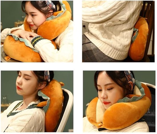 U-Shaped Neck Pillow Made of Soft Plush - Cute Bread Design - Breathable & Comfortable Travel Pillow for Neck Support โ image 4