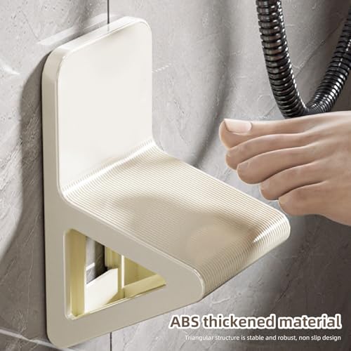 2 Pieces Wall-Mounted Shower Footrest and Shoe Bench for Bathrooms, Foot Washing, Shaving and Space-Saving Storage, Black and White — image 3