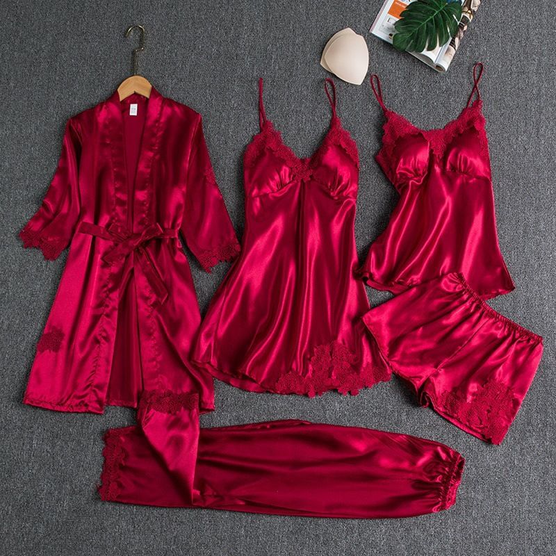 Women Sleepwear Set Long Sleeve Ice Silk M โ image 2