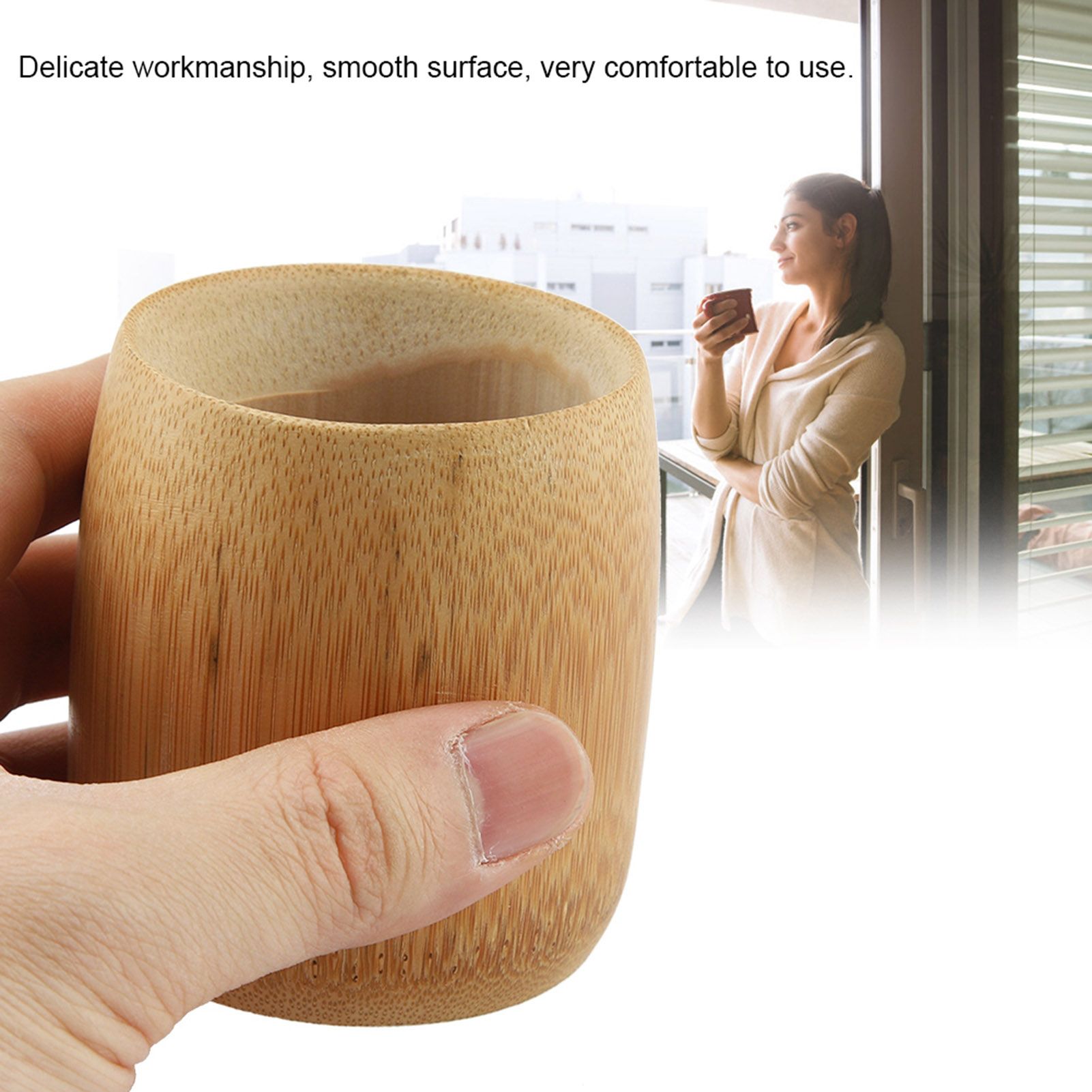 Natural Pure Bamboo Tea Cup Handmade No Paint Eco friendly Water Cups(Round Mouth M) โ image 3