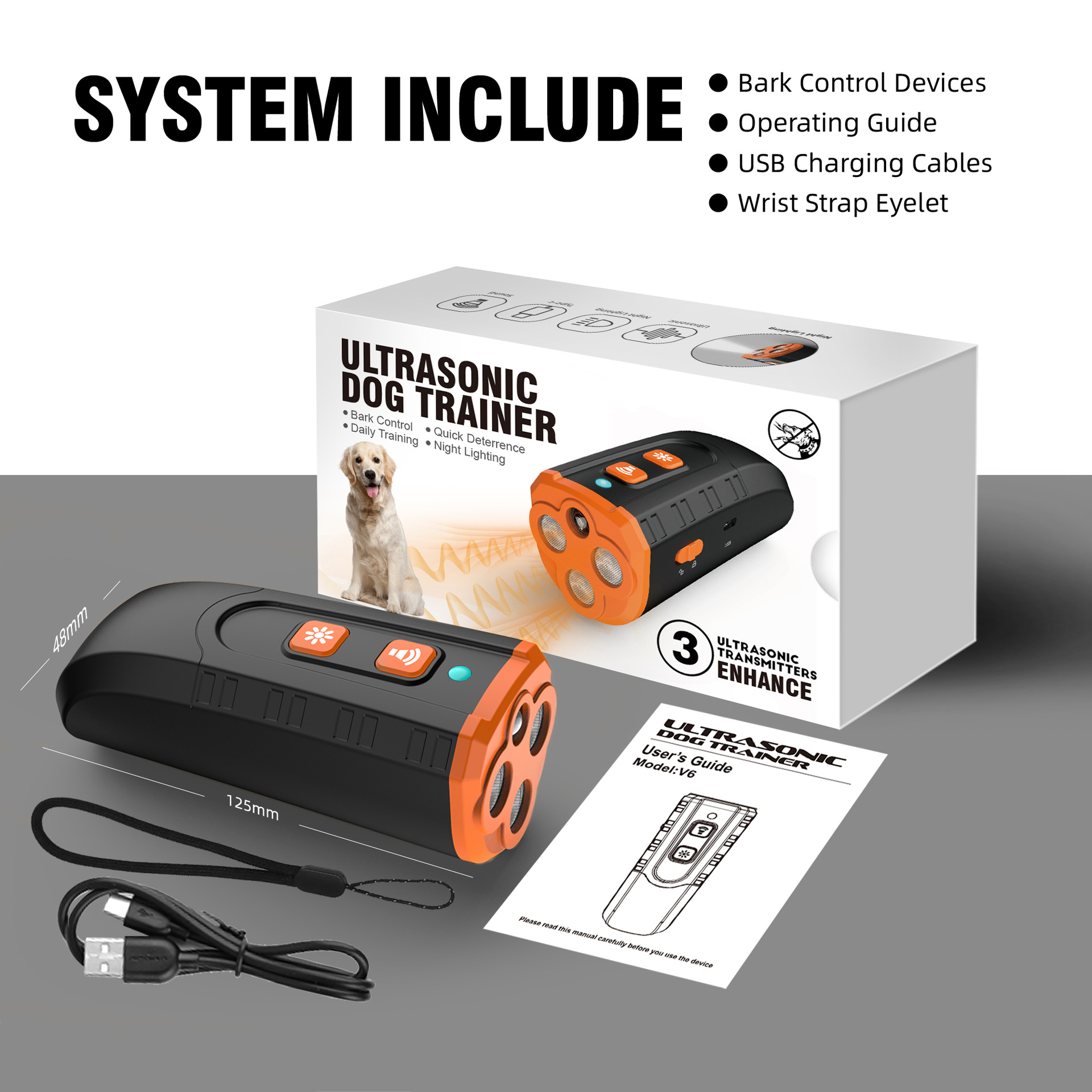 Portable 3-Core Ultrasonic Dog Repeller - High-Power Bark Control with Flash โ image 2