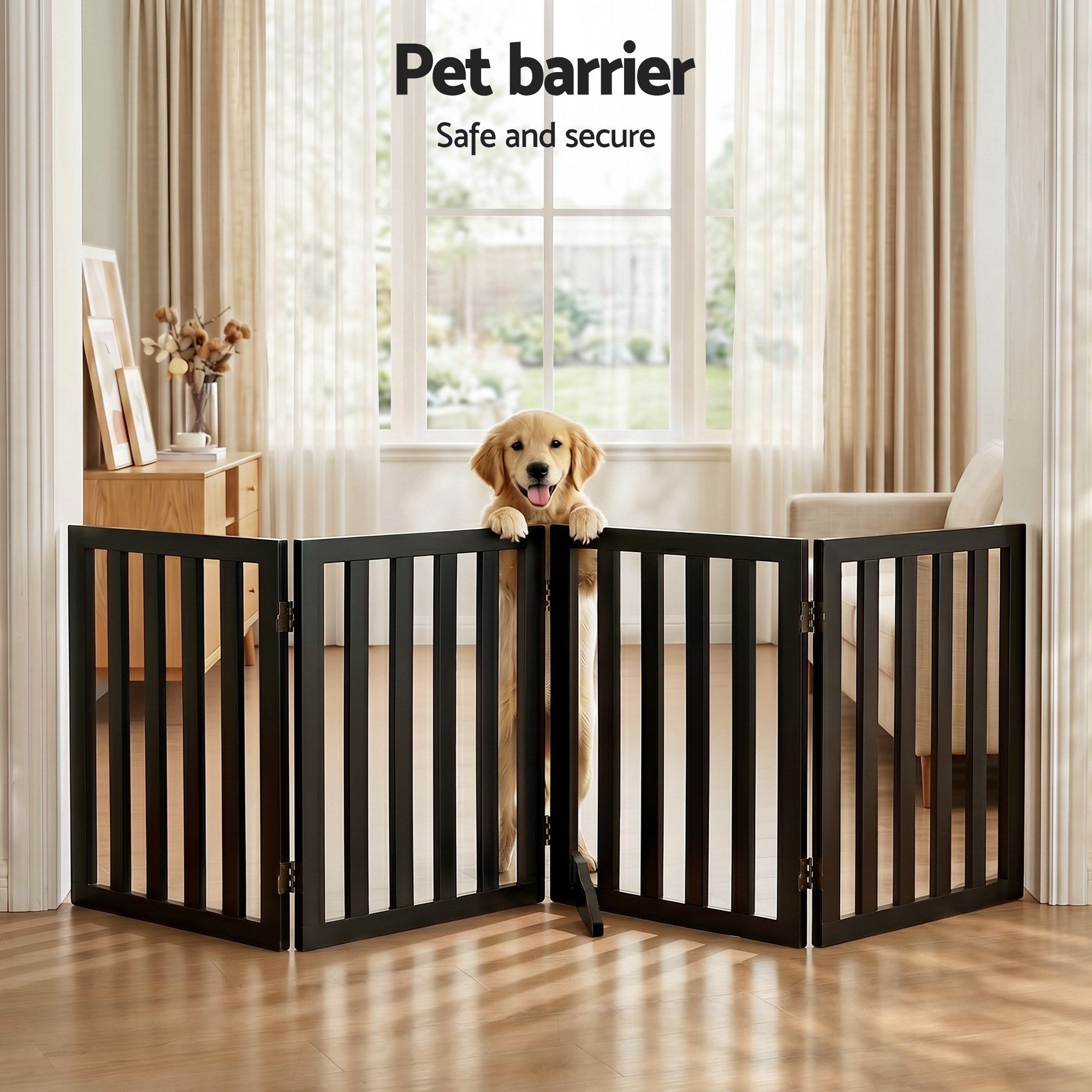 i.Pet Dog Gate Playpen Enclosure 4 Panels Pet Door Fence Wooden Play Pen Stair — image 4