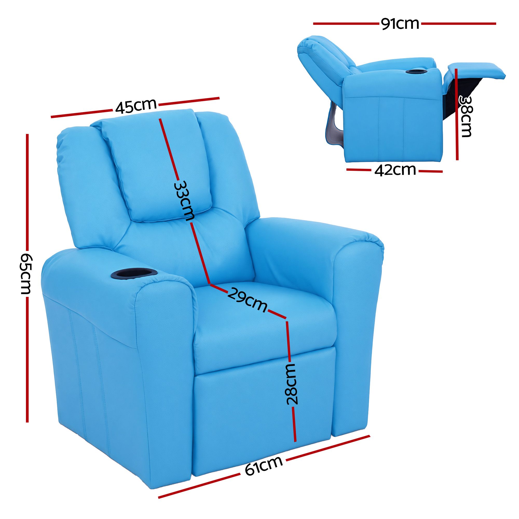 Keezi Kids Recliner Chair PU Leather Sofa Lounge Couch Children Armchair Blue โ image 2