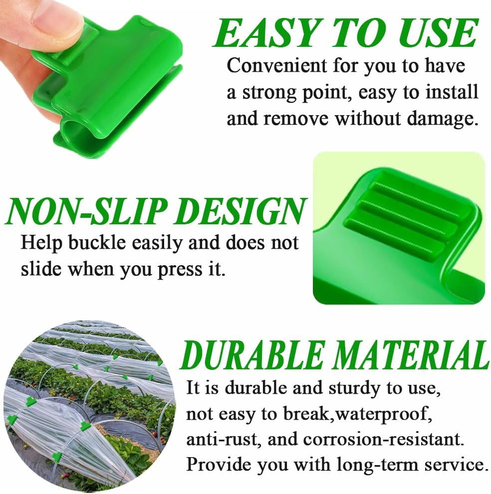 Greenhouse Film Clips for Securing Fleece, Netting and Covers to Garden Hoops, Reusable Plant Tunnel Clamps, 11 mm, Green — image 4