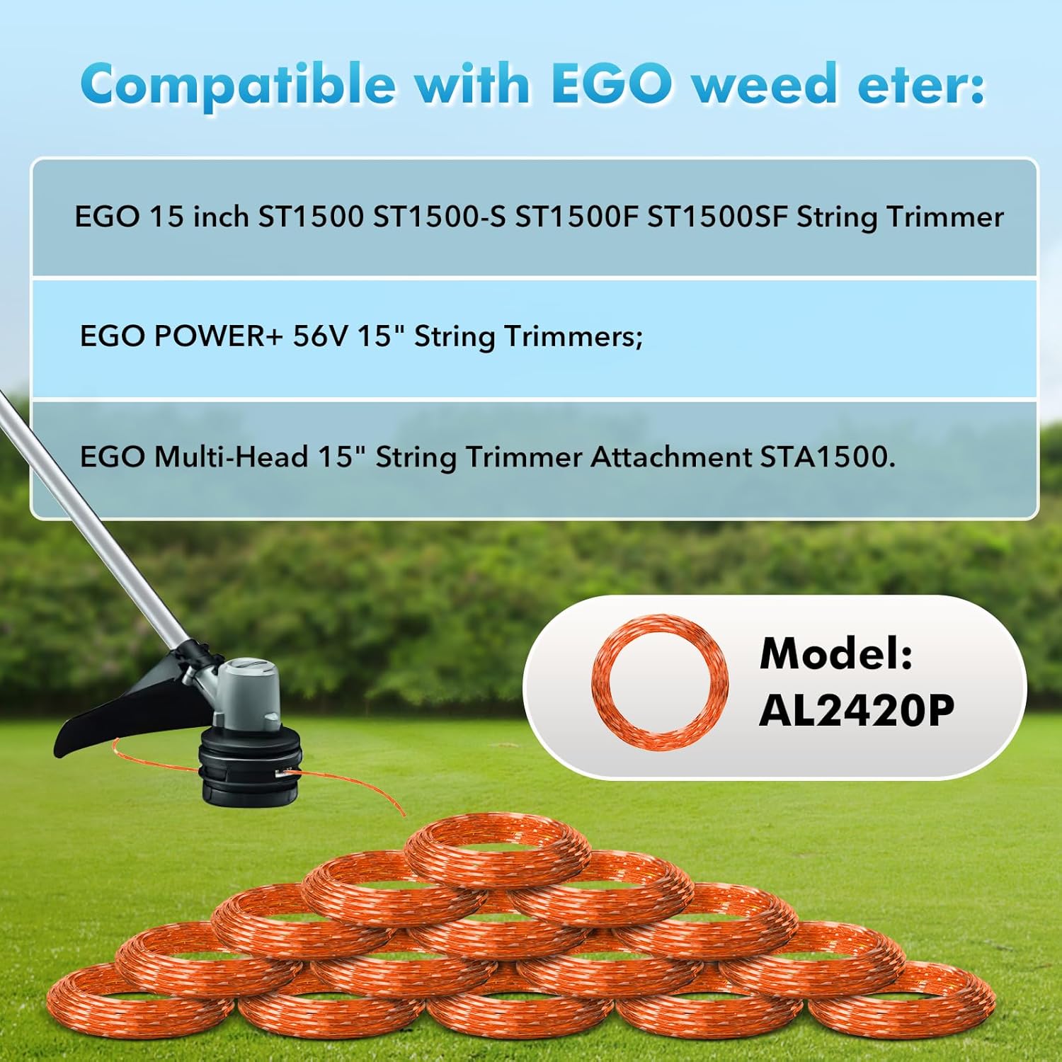 15 Pack AL2420P Replacement Twisted Trimmer Line Compatible with All 15" EGO 56-Volt String Trimmers Weed Eater, Pre-Cut 0.095" 210Ft Weed Wacker String line โ image 3