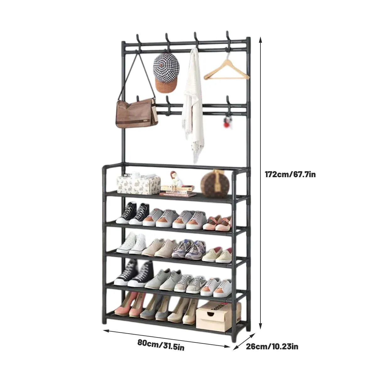 Combined Hat Shoe Coat Rack All in One Entryway Shoe Stand Clothes Hanger — image 3