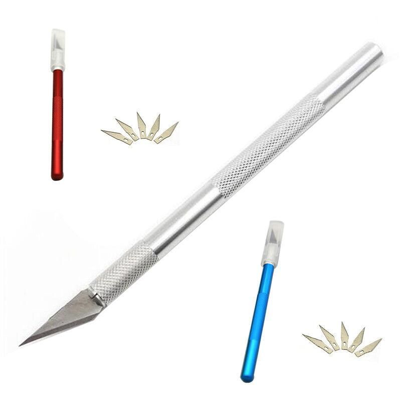 Craft Knife with 5 Blades Metal Handle Cutter Engraving Hobby Scalpel Tool - Silver — image 3
