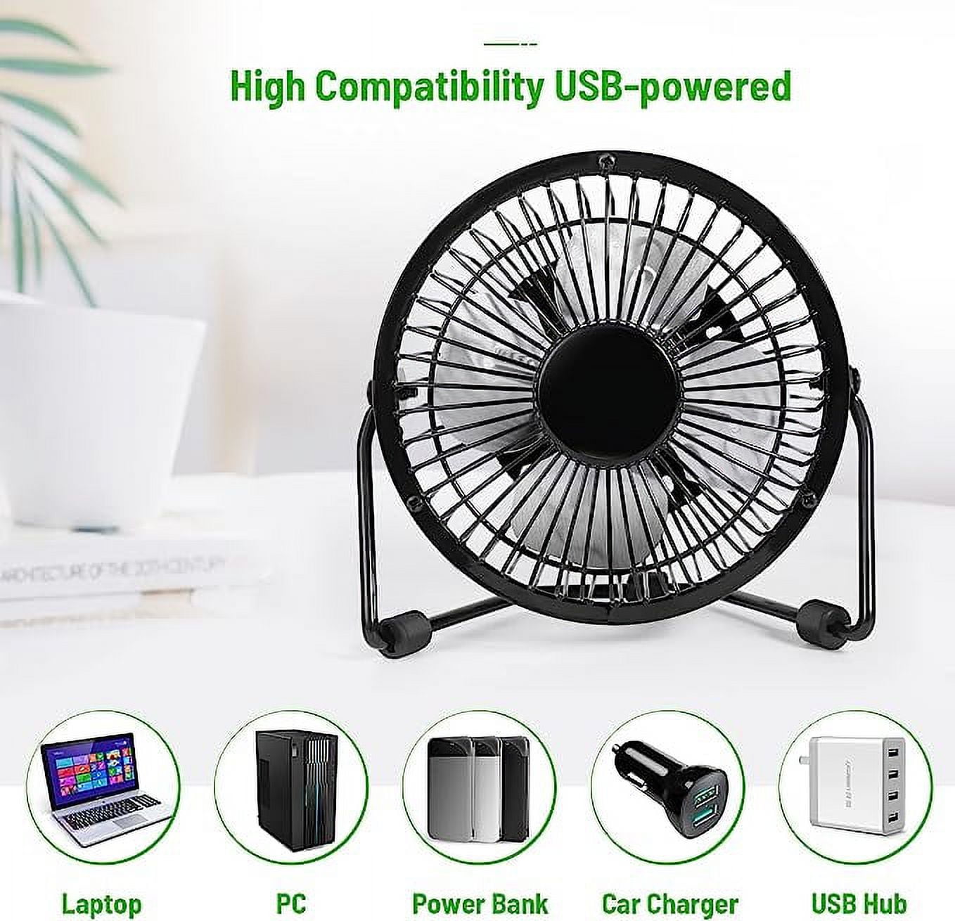 4 Inch USB Desk Fan,Small and Quiet,Powerful USB Powered Portable Fan,Strong Airflow,Mini Metal USB Fan,360°Rotation,Personal Cooling Fan with 2 Speed for Home — image 4