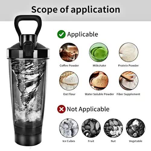 Black Portable Electric Shaker Bottle without LED Light, 550ml Sports Protein Mixer Cup for Gym and Travel โ image 3