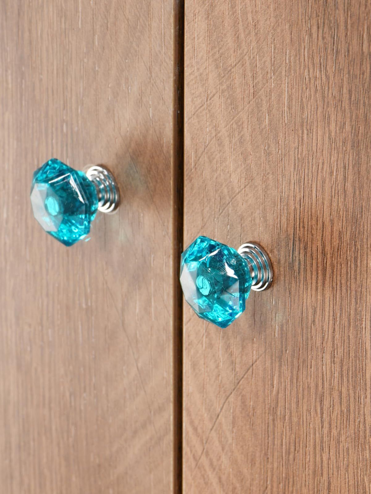 6 Pcs Crystal Glass Cabinet Knobs Diamond Shape Drawer Kitchen Cabinets Dresser Cupboard Wardrobe Pulls Handles (Light Blue) — image 5