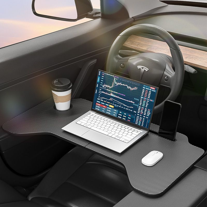 Carbon Fiber Textured Car Desk, Multipurpose Portable Food Tray Dining Table for Dining and Working In the Car, Car Laptop Desk — image 4