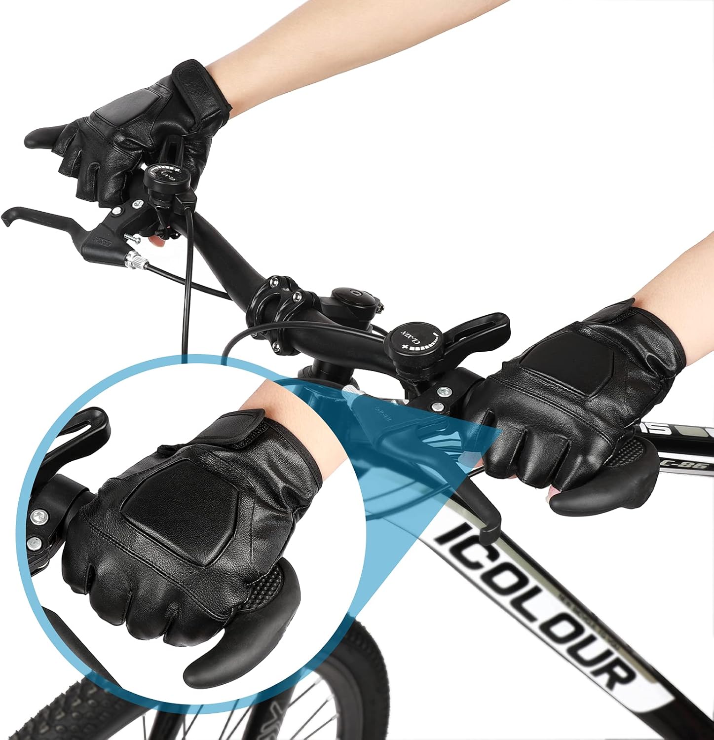Genuine Leather Cycling Fingerless Gloves, Outdoor Driving Motorcycle Sport Half Finger Glove for Men Women Teens โ image 5