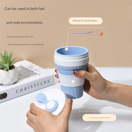 2 Pcs White and Grey 350ml Collapsible Silicone Travel Cup - Portable, Leak-Proof & Food-Grade Drinking Mug with Lid, Insulating Sleeve & Straw — image 5