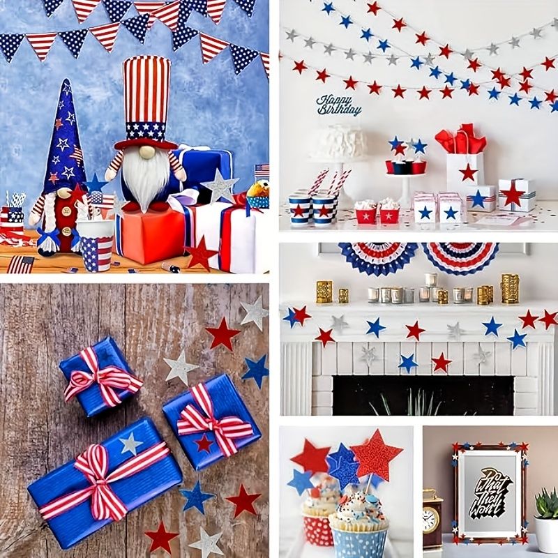 153pcs Flash Stars Self-Adhesive Foam Stickers, July 4th Patriotic Foam Stars, Red, Blue & Silvery, for Independence Day Greeting Cards Decor, 153pcs โ image 4