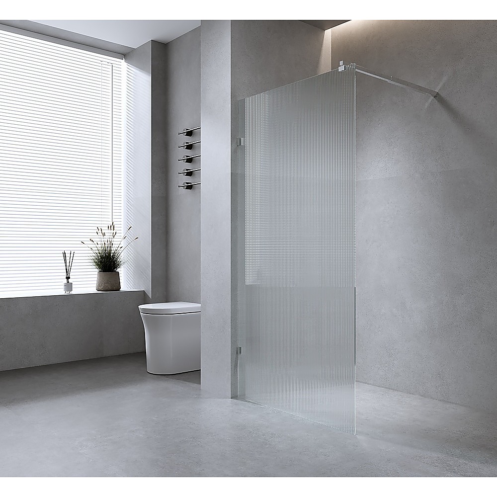 120cm Reeded Glass Shower Screen with Chrome F-Brackets and Square Pole โ image 3