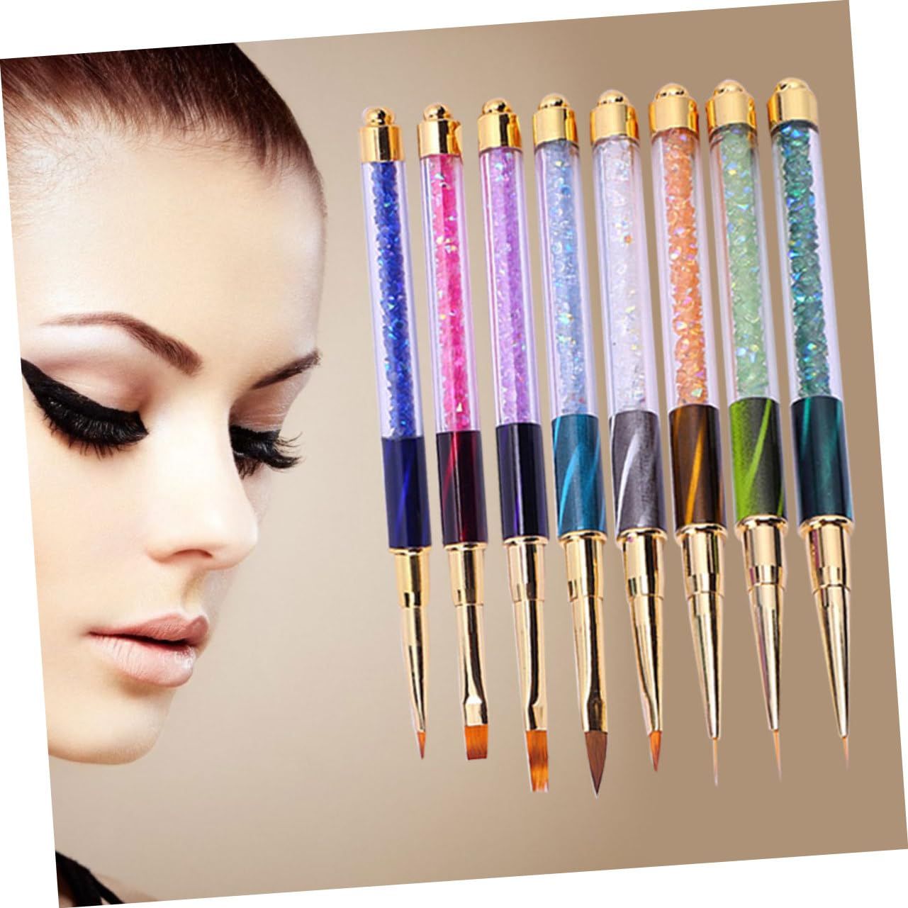 8pcs Rhinestone Handle Nail Pen Nail Art Liner Brush Nail Art Pens Glitter Nail Brushes Gradient Nail Painting Pen Nail Painting — image 3