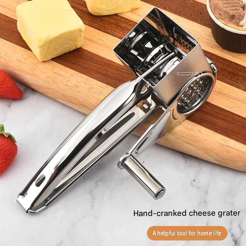 3-4 hole grater planer Stainless Steel Hand Crank Cheese Grater - Rotary Drum Shredder for Cheese, Chocolate and Butter - Ergonomic Handle Kitchen โ image 3