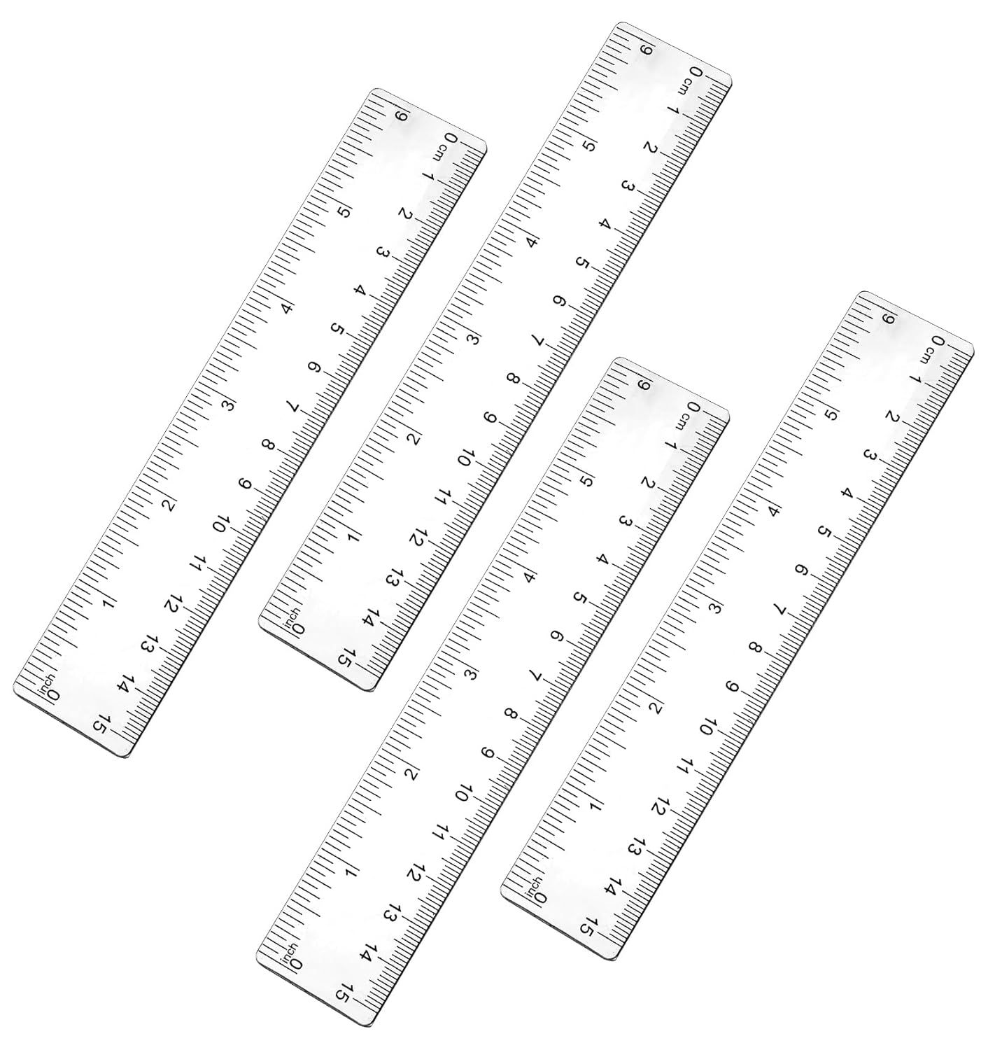 4Pcs 6 Inch Ruler, Plastic Clear Ruler 6 inch Small Rulers for Drawing & Underlining, Short Transparent Straight Measuring Tool Ideal for Journaling School