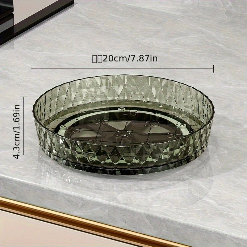 2PCS Acrylic Lazy Susan Organizer with Diamond Design | 360° Rotating Makeup & Vanity Tray | Modern Kitchen & Bathroom Storage(Transparent green)
