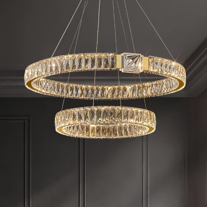BAMDECOR C3319 Modern Crystal Chandeliers Lighting Fixtures Contemporary Round Chandelier Lighting Fixtures Crystal Pendant Ceiling Lights(Gold-80+60cm) — image 2