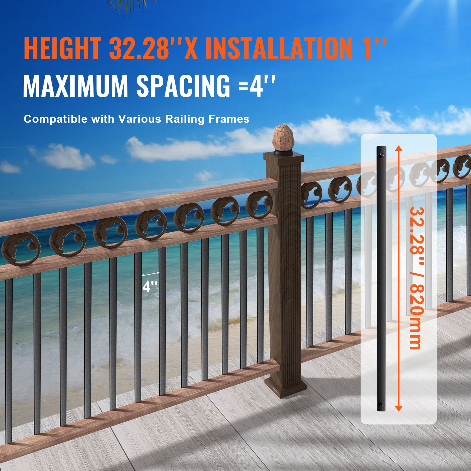 Staircase Metal Balusters, 32.28"x1"x0.2" Flat Aluminum Alloy Decorative Banister Spindles, 51 Pack Deck Baluster with Screws, Classic Hollow Deck Railing — image 3
