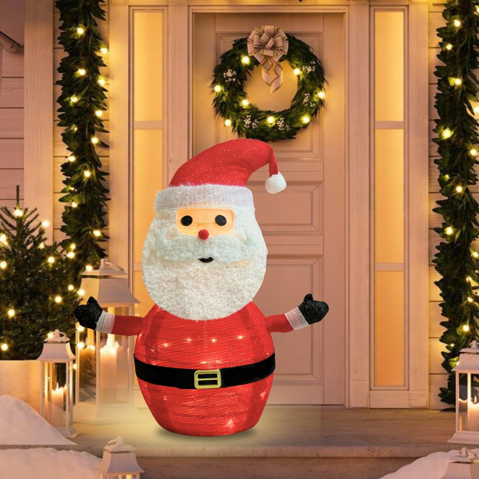 2-Pack Lighted Christmas Santa Claus Decoration Lantern, 45 LED Collapsible Pop-Up Ornament with 8 Light Modes & Timer, Indoor Outdoor Holiday Décor — image 4