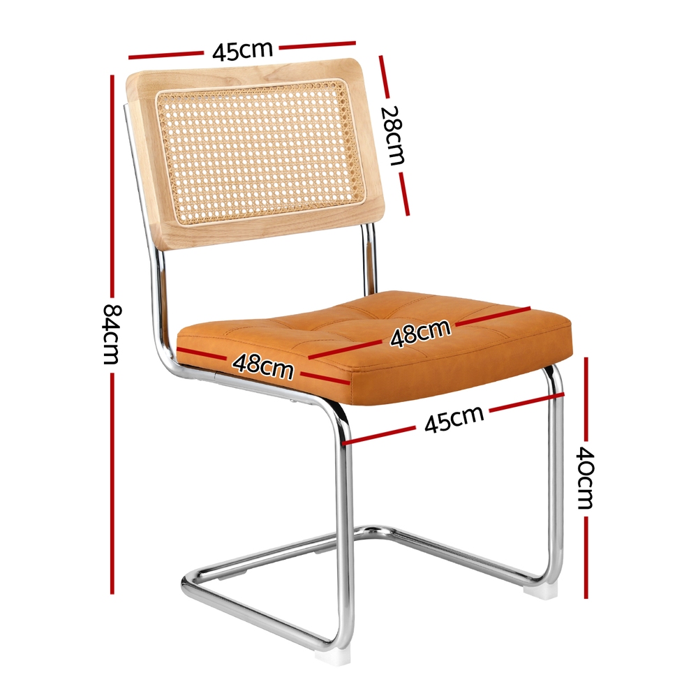 Artiss Dining Chairs Set of 4 PU Leather Rattan Cantilever Brown — image 2