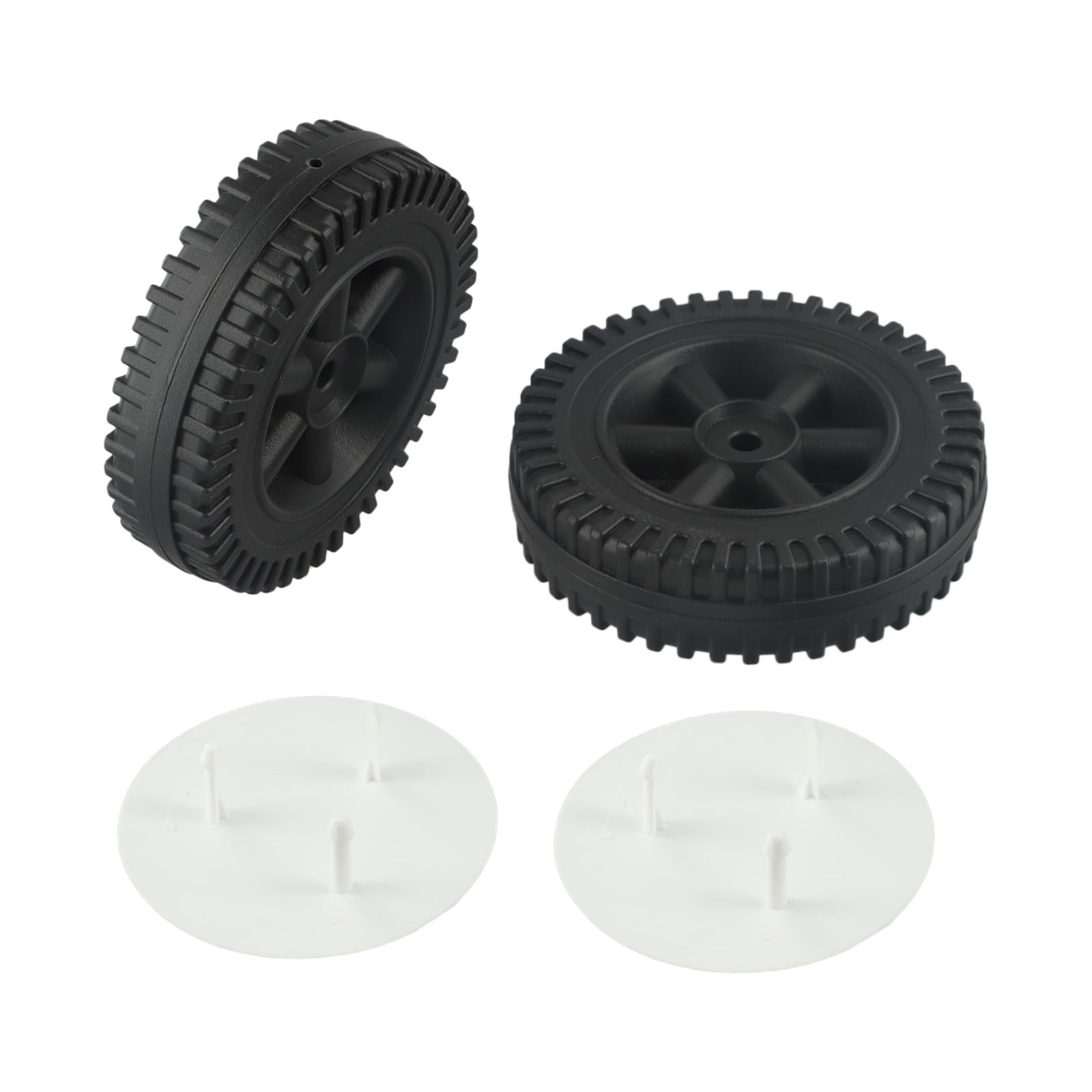 2Pcs/Set Grill Wheels Replacement Parts 170/177mm 7 Inch BBQ Grill Wheel Barbecue Grills Kitchen Garden Plastic Black black+white wheel cover