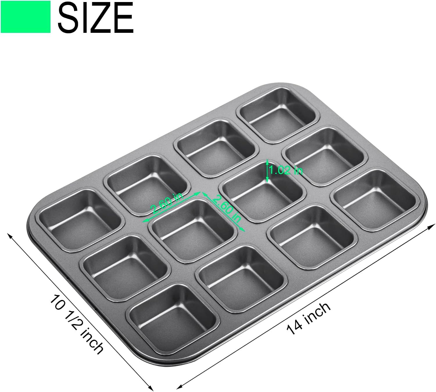 2 Pack 12 Cavity Brownie and Muffin Pans, Non Stick Carbon Steel Bakeware for Mini Cakes, Brownies, Bread and Desserts, Grey — image 2