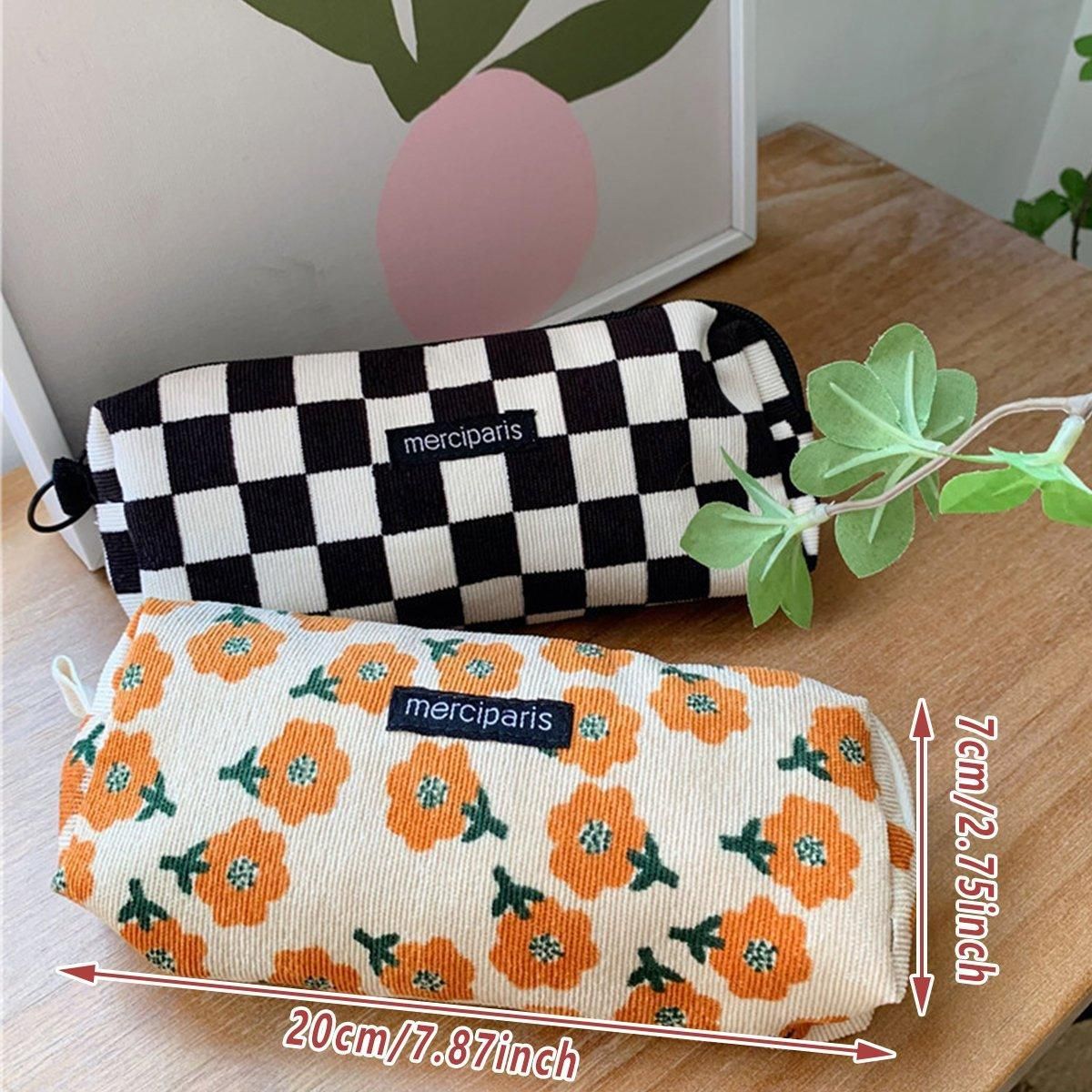 Large Capacity Pencil Case Organiser Bag Stationery Holder School Travel Pouch - Green Beige Plaid โ image 4