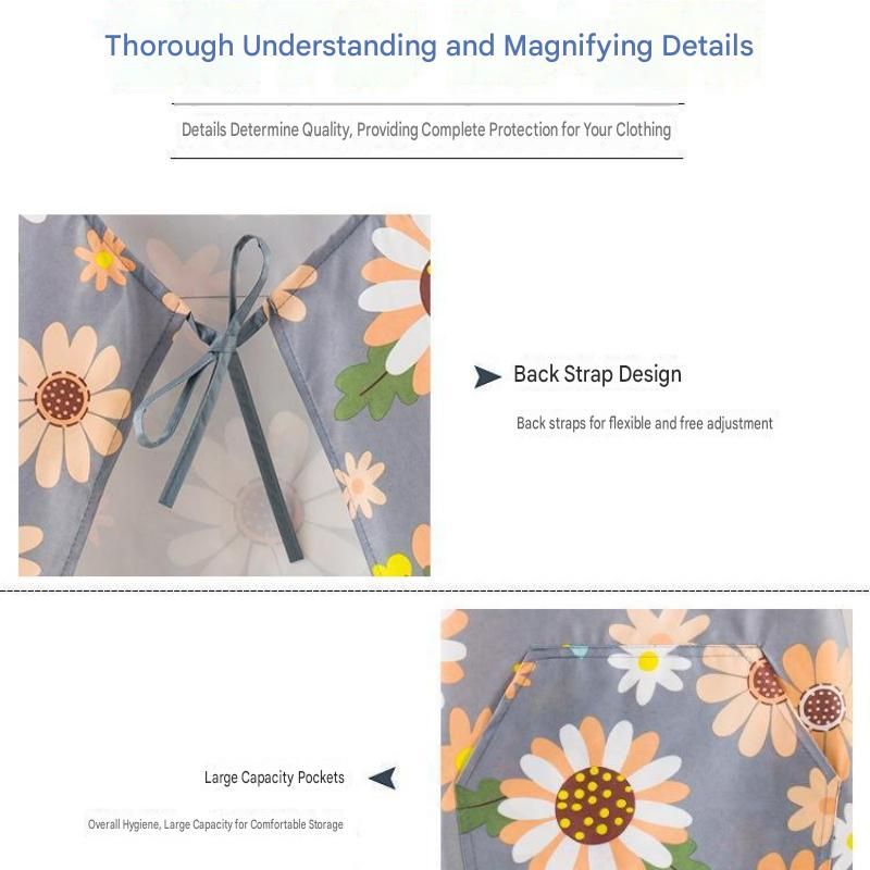 Green grass and small white flower pattern Waterproof Kitchen Apron - Oil Resistant Fabric with Adjustable Neck Strap, Large Front Pocket, 70cm Length, for โ image 5
