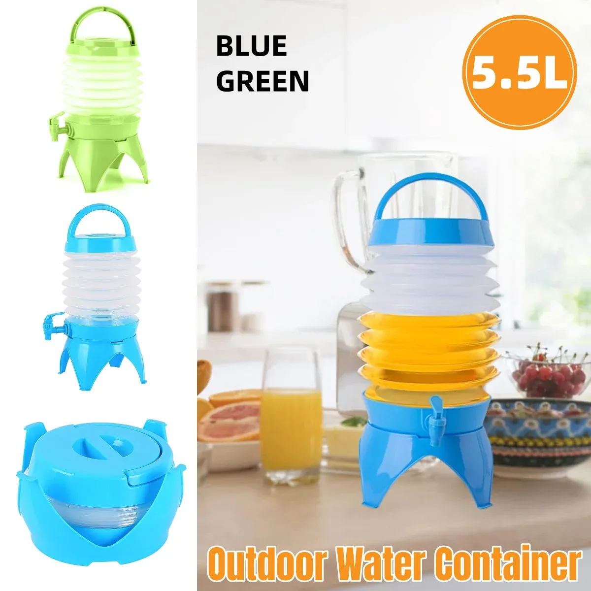 5.5L Outdoor Water Container Camping Folding Water Beer Juice Travel Bucket Use - Blue โ image 2