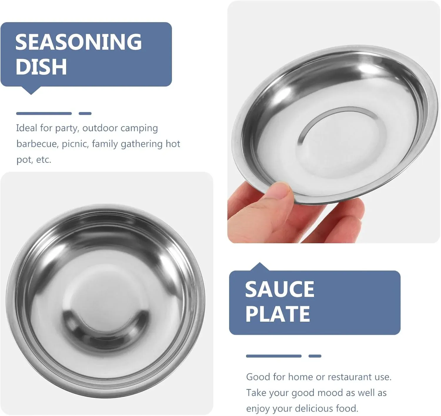 10 Pack 10cm Stainless Steel Dipping Dishes, Reusable Sauce Appetizer Plates for Camping, Silver — image 4