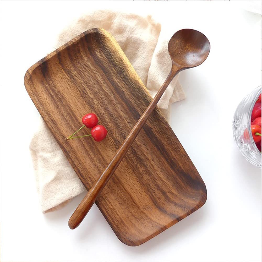 Wooden Soup Spoon, 2PCS Wooden Long Spoons Korean Style Natural Wood Long Handle Round Spoons Long Soup Spoons โ image 3