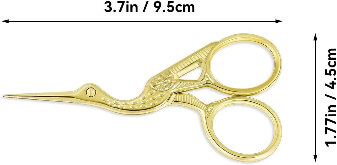 Stork Embroidery Scissors, Sharp Point Steel Sewing Scissors for Needlework, Thread Cutting, Crafts and Repairs, Gold, 9.1 cm โ image 2