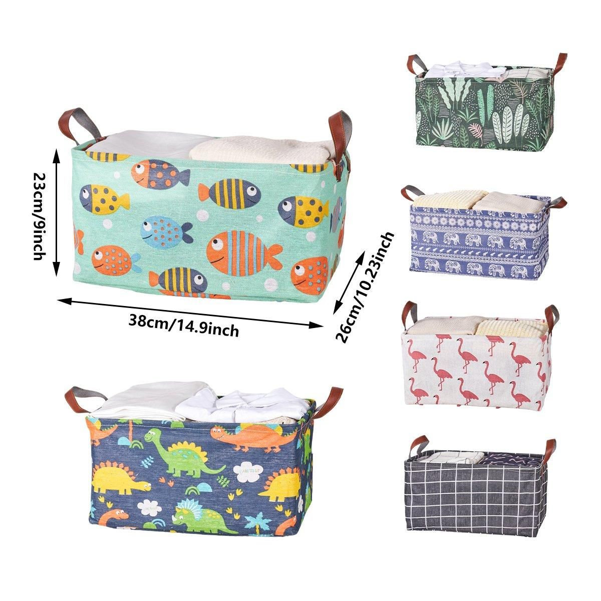 2pcs Foldable Cotton Linen Storage Baskets Home Organizer Box Office Supplies - Little Elephant — image 4