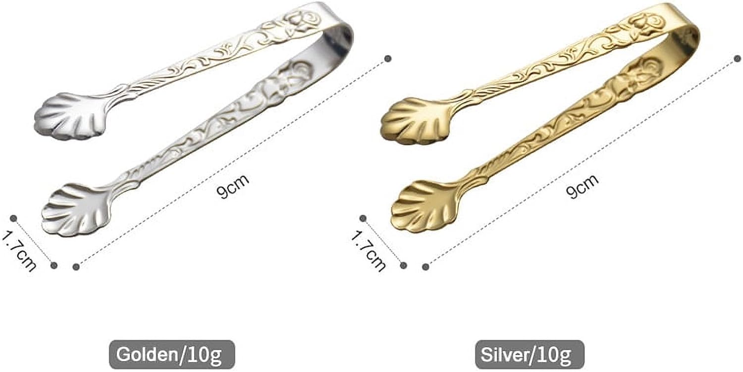 Gold Mini Serving Tongs, Vintage Rose Relief Handle Ice Cube Clips Sugar Tongs, Stainless Steel Sugar Cube Tongs, for Tea Coffee Appetizers Desserts Sugar