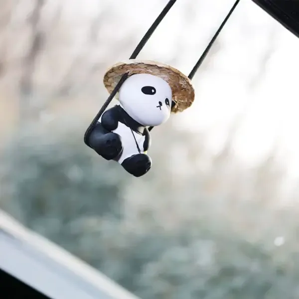 High Quality Compatible Cute Swinging Panda Car Mirror Accessories Funny Interior Rearview Mirrors Decorations (Hat Panda) โ image 5