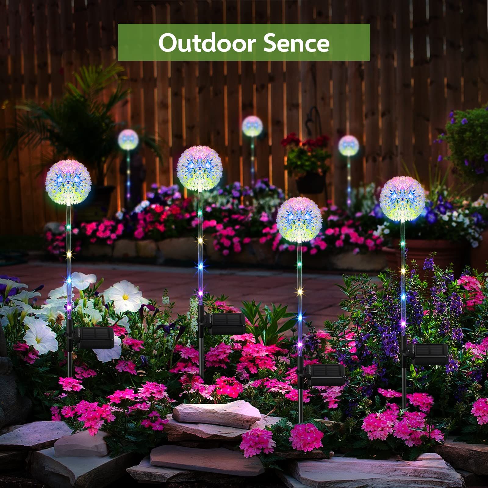 Solar Garden Lights Outdoor, 4 Pack Dandelion Solar Outdoor Lights Decorative with Colorful LED Lights, Upgraded Waterproof Solar — image 4