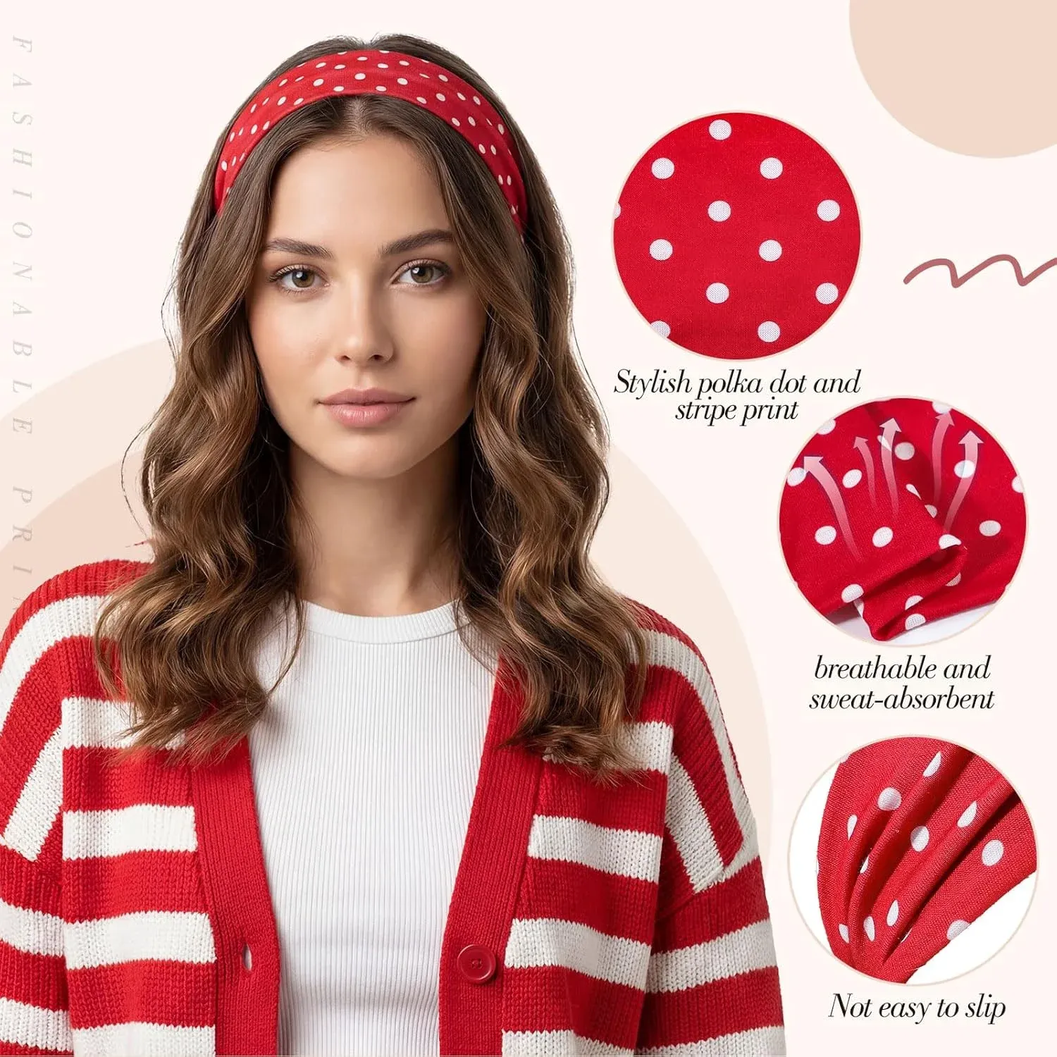 8 Pack Headbands for Women and Girls, Non Slip Polka Dot and Stripe Hair Bands, Retro Y2K Style Assorted Colors โ image 4