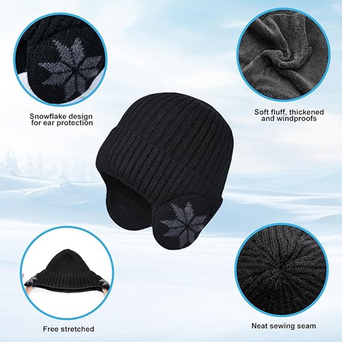 Beanie - Women's Beanie - Men's Beanie - Black Men's Beanie - Thick and Warm Knit Beanie - Unisex - Thermal Lining - With Ear Flaps - Ideal for Outdoor — image 4