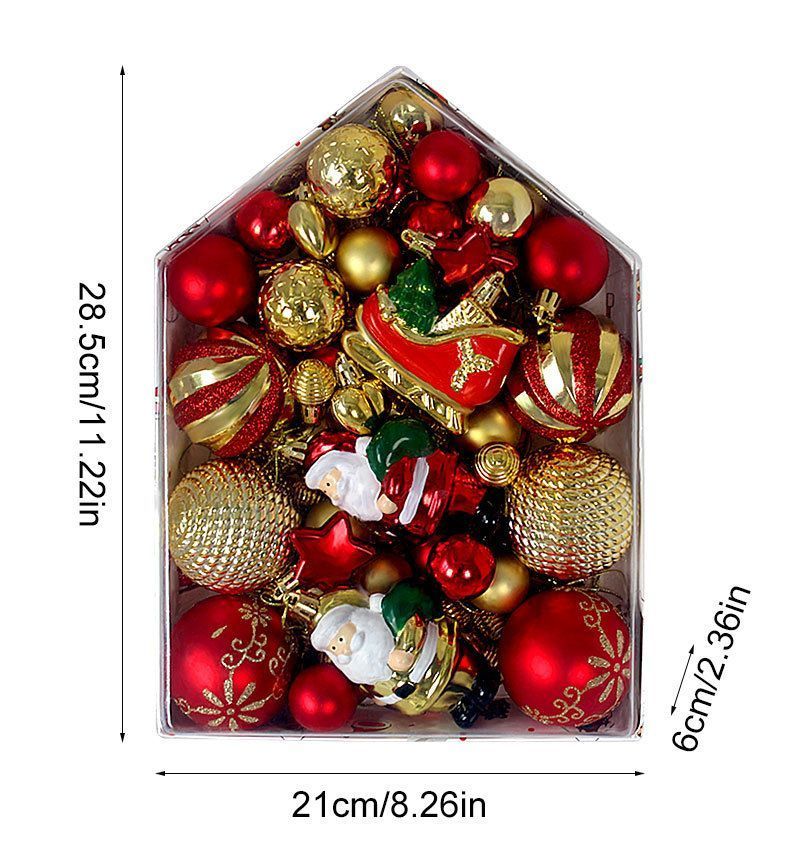 72 Count Mixed Xmas Hanging Decor Kit in House Outline Box, Irregular Painted Electroplated Balls with Doll and Sleigh Accessories, Red Green Tone Suitable for — image 3