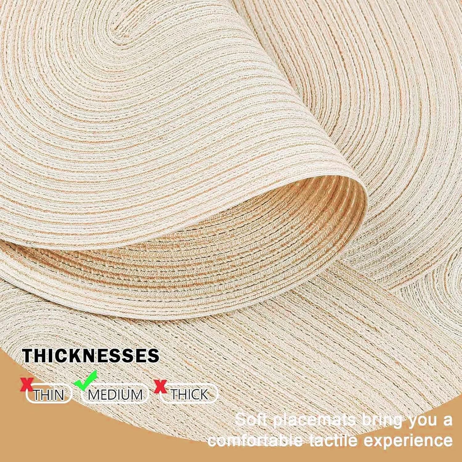 Oval Braided Placemats Set of 6 Woven 12 × 17.5 Inch Non Slip Washable Heat Resistant Place Mats Round Tablemats for Dining Kitchen Party Daily Table Decor — image 3
