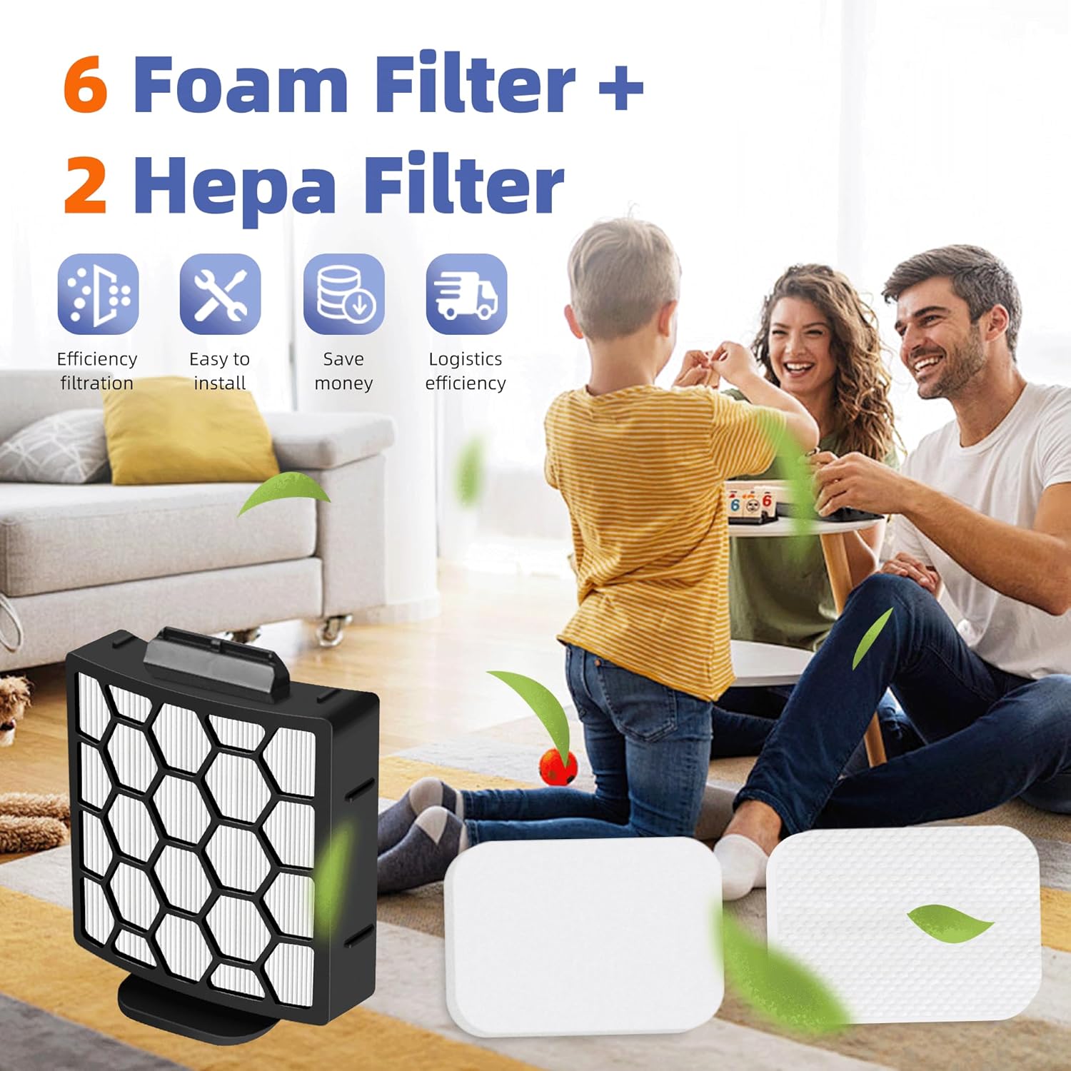 6 Foam Filter + 2 Hepa Filter Replacement for Shark ZU62 ZU60 NV255 NV150 NV251 NV151 Navigator Rotator Pet Pro Upright Vacuum Part 1238FT60 1239FT60 โ image 6
