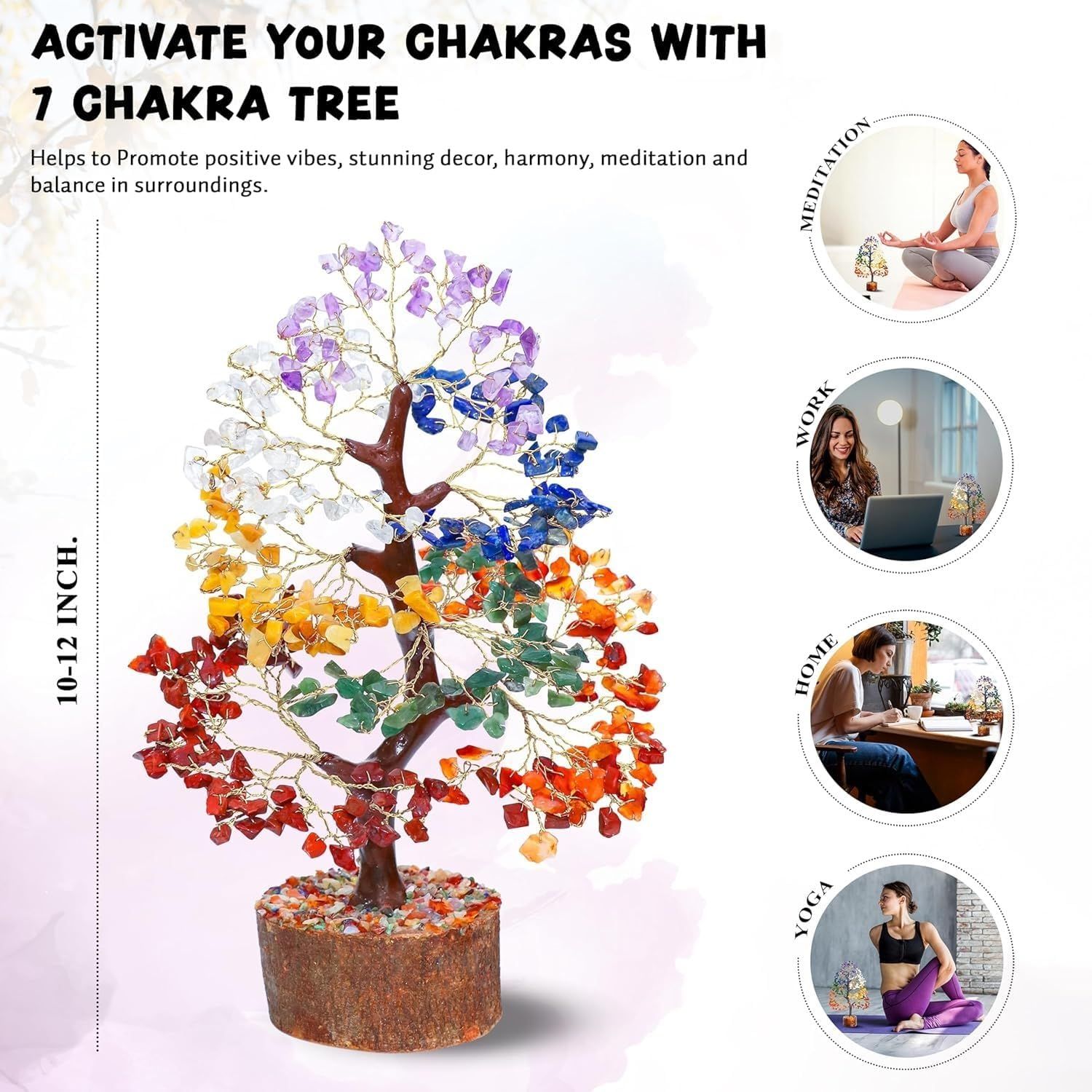 7 Chakra tree of life Crystal Healing Money Tree for Home Living Decor, Office Desk Decor | Handmade Feng Shui Bonsai for Positive Energy, Wealth & Good Luck — image 2