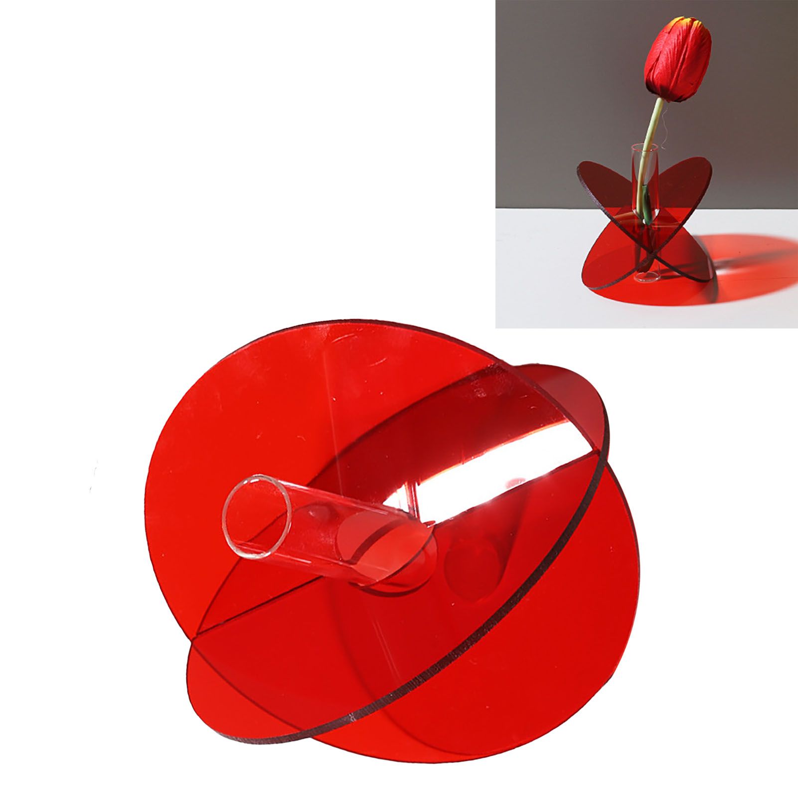 Acrylic Geometric Flower Vase Fine Detail Easy To Clean Acrylic Geometric Minimalist Vase for Living Room Table Disc Red 90g 15x13x2cm โ image 6