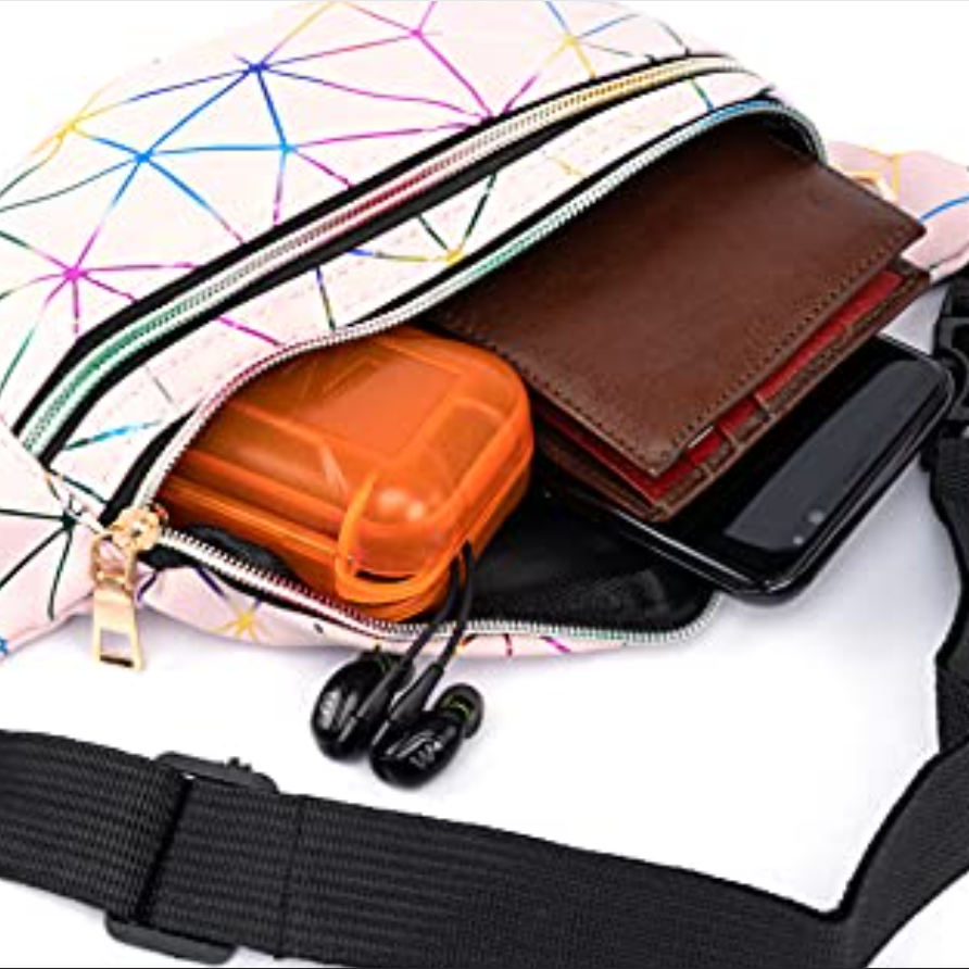Women's crossbody bag, men's diamond checkered pattern waist belt bag, holographic sling bag, waterproof waist bag β image 4