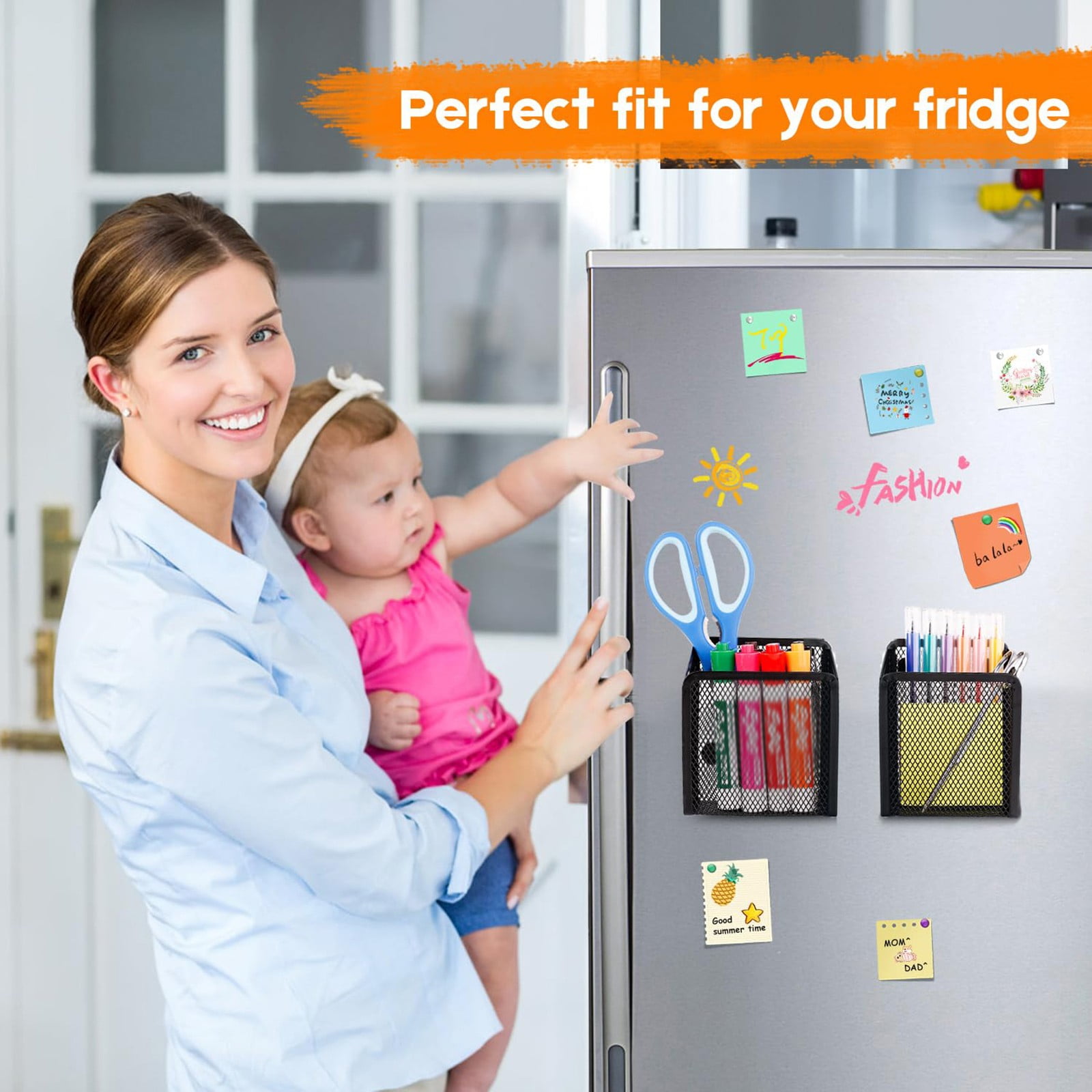 Magnetic Mesh Pencil Holder, Strong Metal Pen Organiser for Whiteboards, Refrigerators and Lockers, Black โ image 5